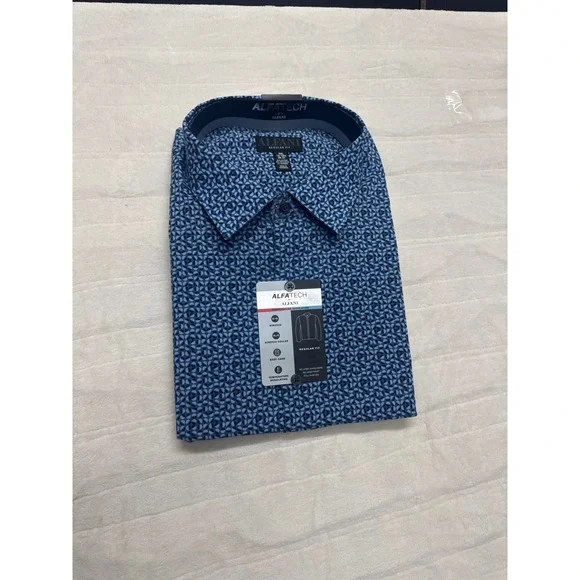 Alfani Men's Regular Fit Traveler Stretch Dress Shirt, Blue Navy Size XXL - Picture 2 of 4